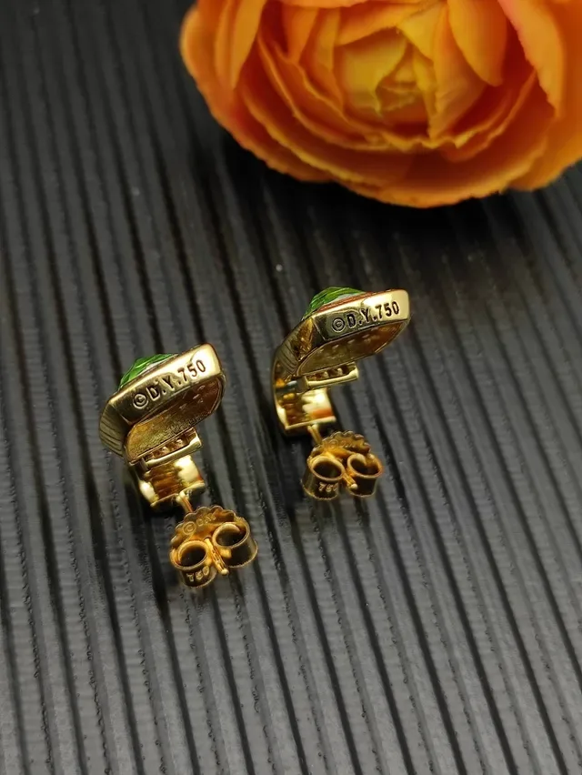 David Yurman Boucles d'Oreilles Halo Gemmes Vertes et Diamants en Doré 5