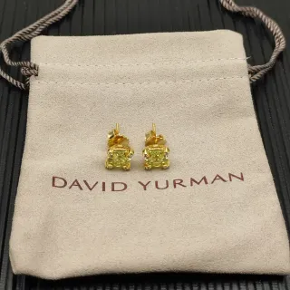 David Yurman Gold-Tone Square Green Gemstone Stud Earrings