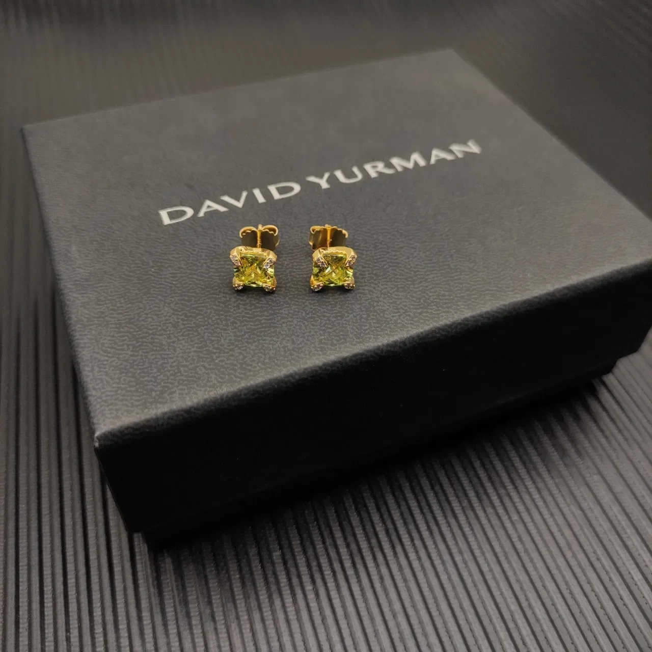 David Yurman Gold-Tone Square Green Gemstone Stud Earrings 4