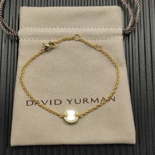 David Yurman Cadena Dorada y Blanca Cadena Circular Bezel Pavé Colgante Brazalete