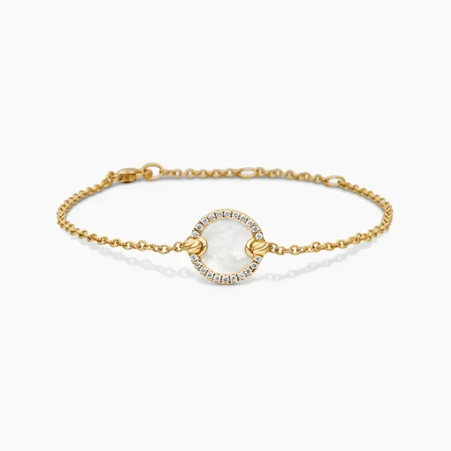 David Yurman Gold White Chain Circular Pavé Bezel Pendant Bracelet 2