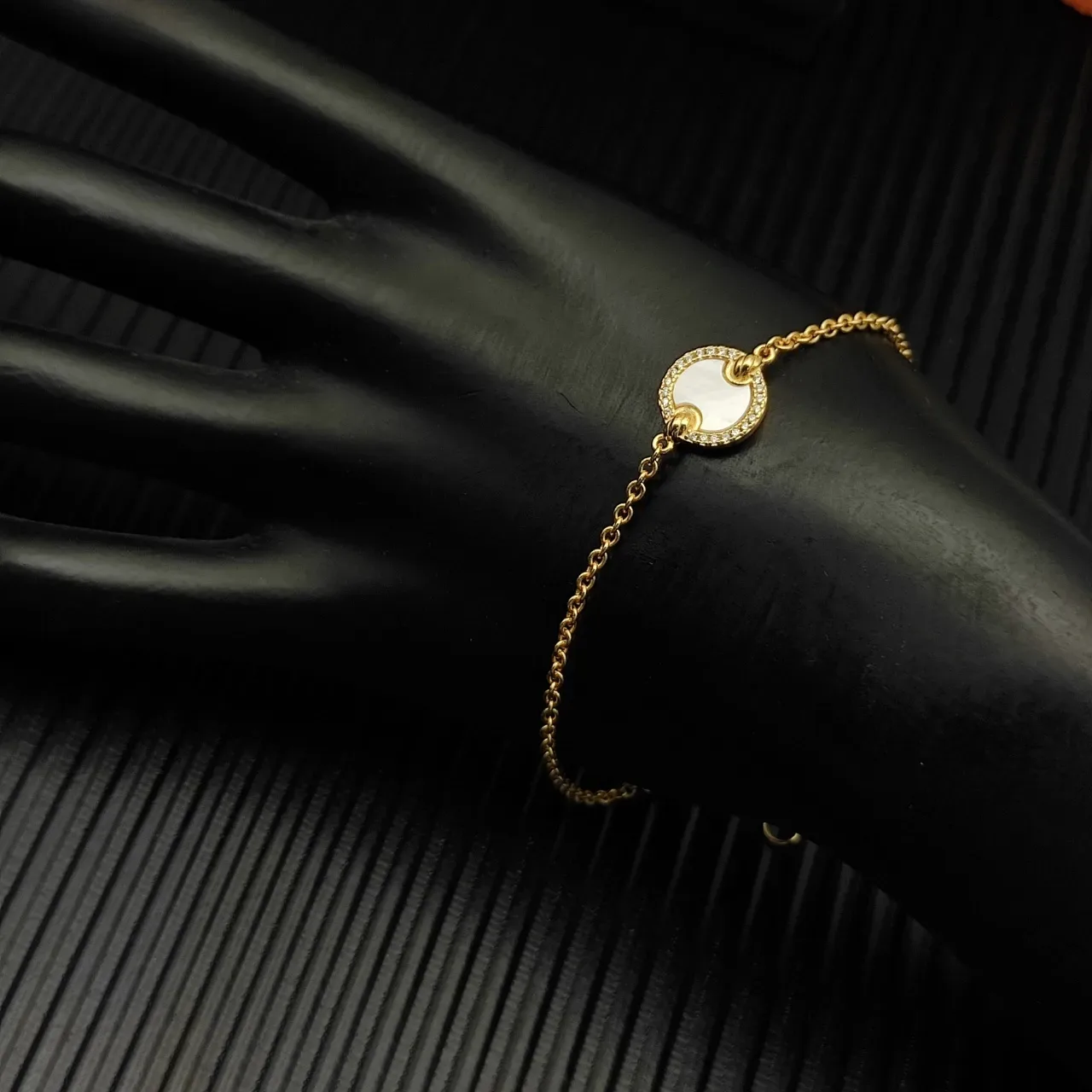 David Yurman Gold White Chain Circular Pavé Bezel Pendant Bracelet 4