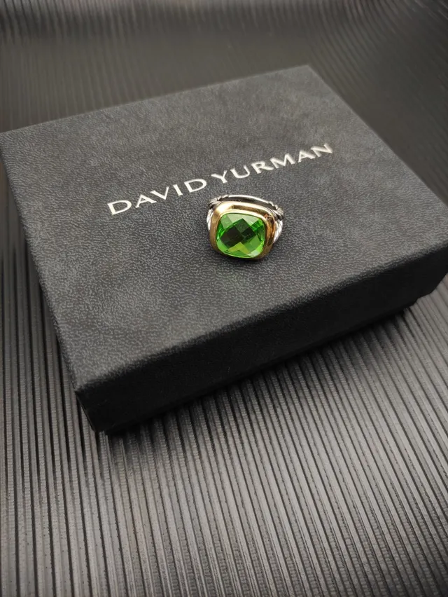 David Yurman Green Gold Cushion-Cut Gemstone Bezel Ring 7