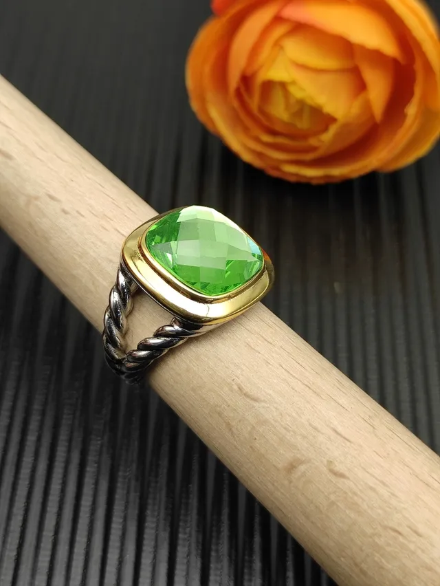 David Yurman Green Gold Cushion-Cut Gemstone Bezel Ring 8
