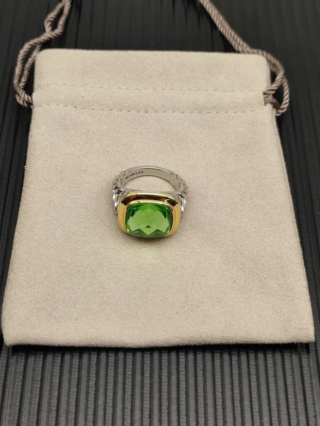 David Yurman Green Gold Cushion-Cut Gemstone Bezel Ring 9