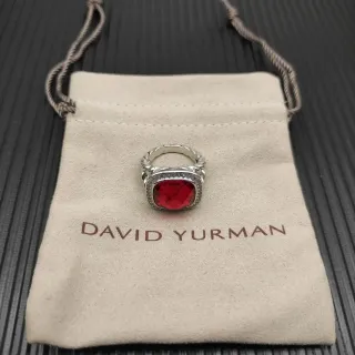 David Yurman Red Silver Twisted Cable Band Cushion-Cut Center Stone Ring