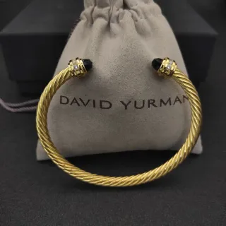 David Yurman سوار Twisted Cable ذهبي اللون حجر أسود وماس