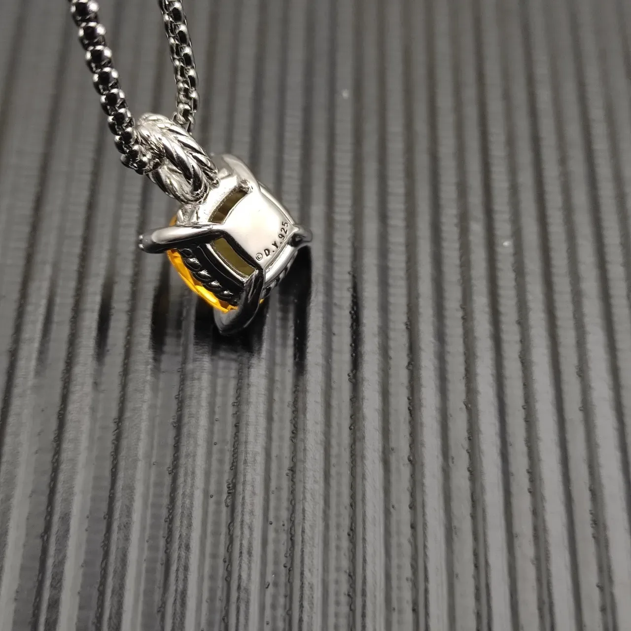 David Yurman Yellow Silver Cushion-Cut Citrine Prong-Set Diamond Accents Necklace 7