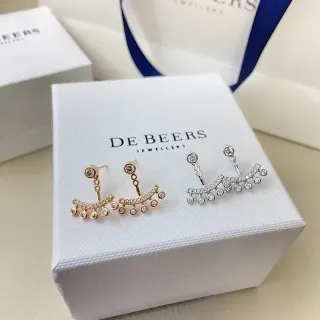 De Beers Gold Silver Curved Bar Dangle Pavé-Set Earrings