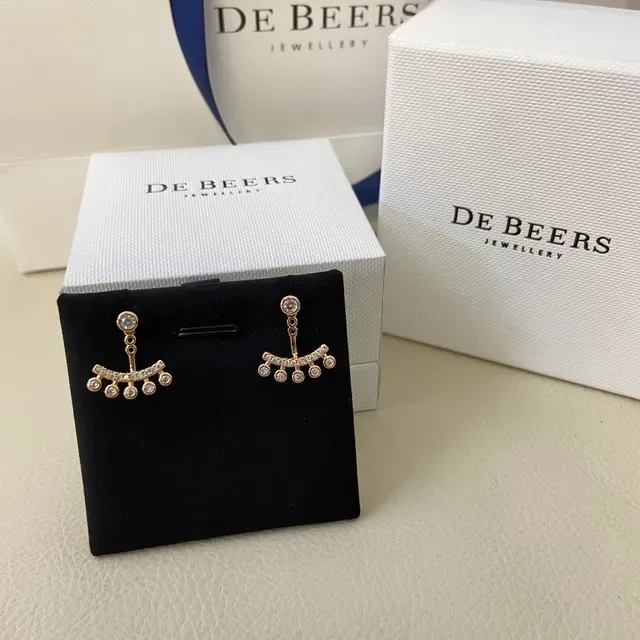 De Beers Gold Silver Curved Bar Dangle Pavé-Set Earrings 5
