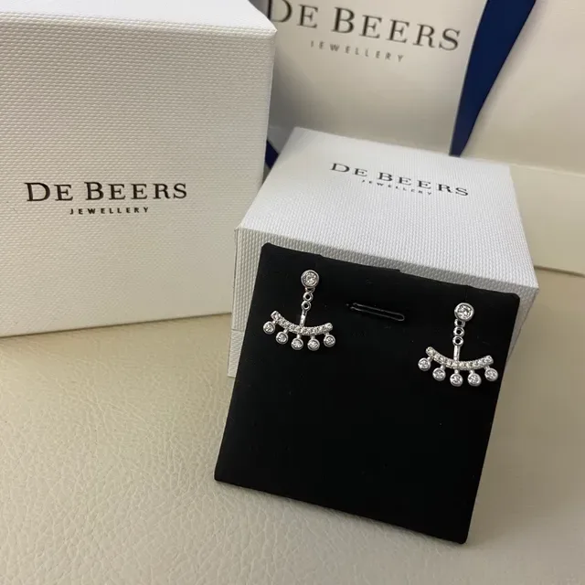 De Beers Gold Silver Curved Bar Dangle Pavé-Set Earrings 6