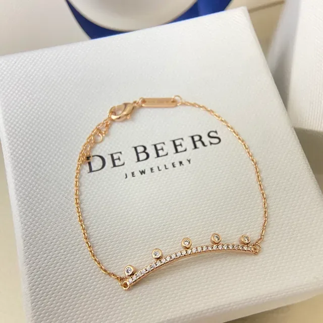 De Beers Silver Gold Curved Bar Design Pavé-Set Diamonds Bracelet 3