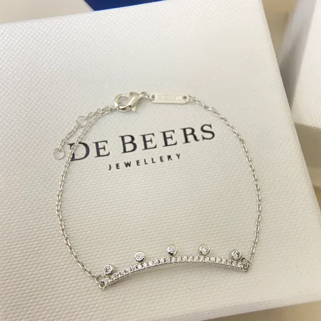 De Beers Silver Gold Curved Bar Design Pavé-Set Diamonds Bracelet 4