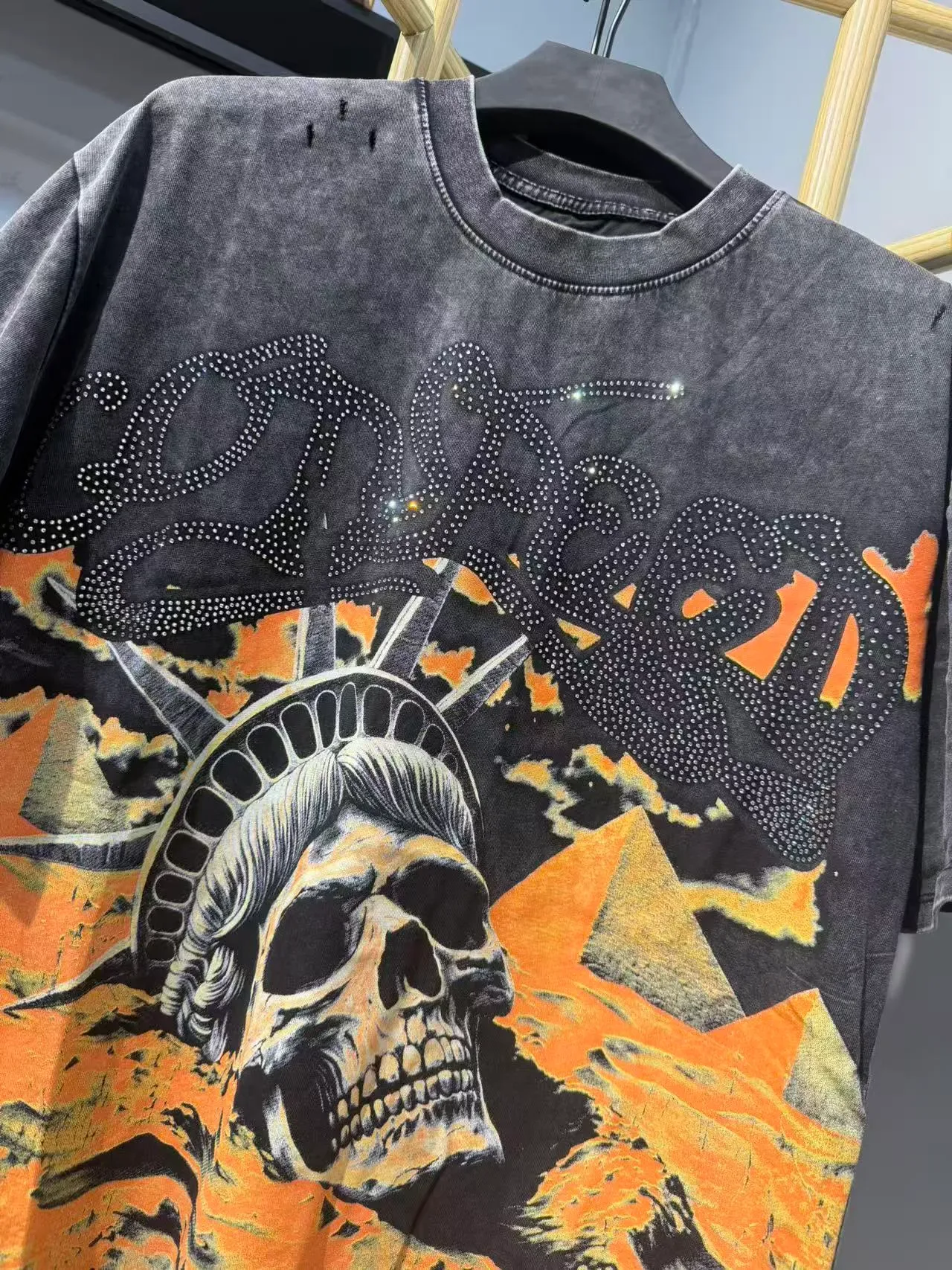 Distressed Acid-Wash Graphic Print Oversized T-Shirt 5