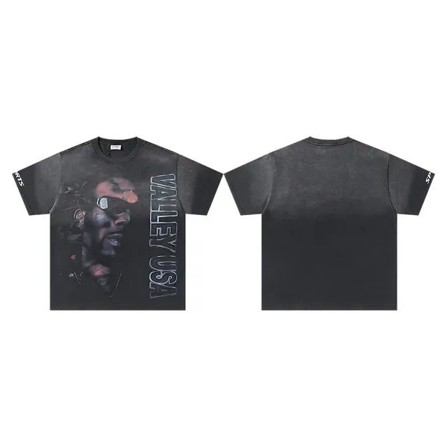 Distressed Black Graphic Print Acid-Wash Oversized T-Shirt 2