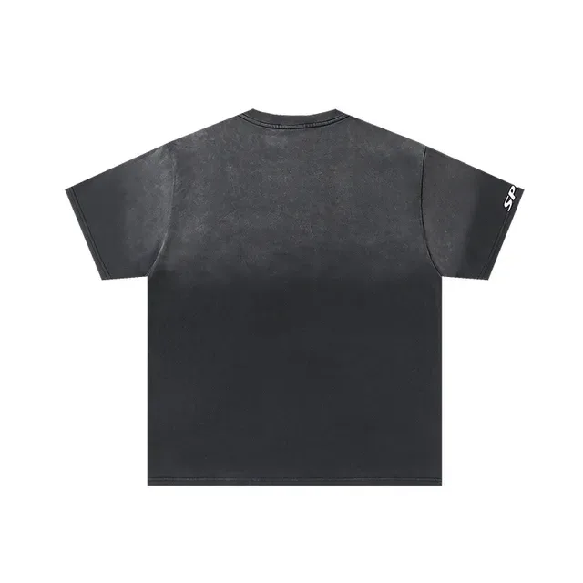 Distressed Black Graphic Print Acid-Wash Oversized T-Shirt 3