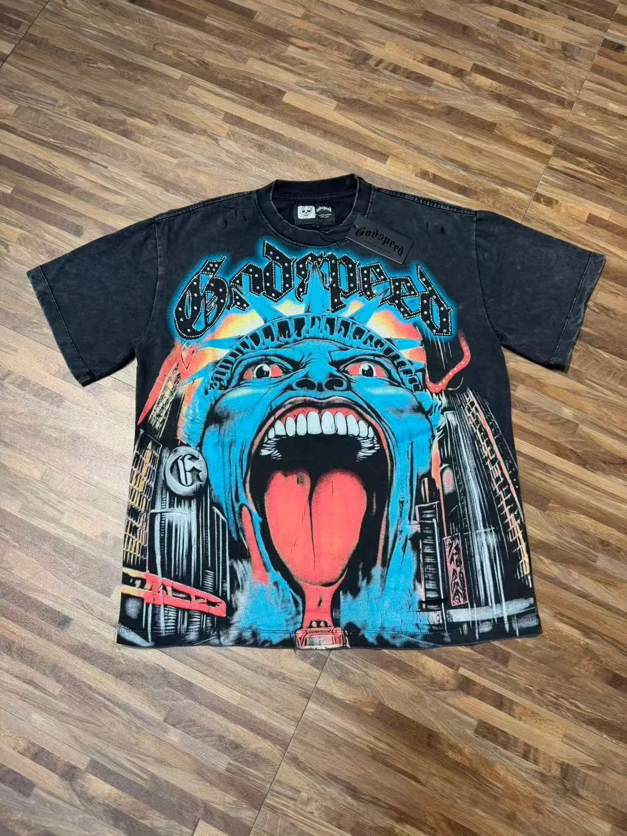 Distressed Black Graphic Print Oversized T-Shirt 2