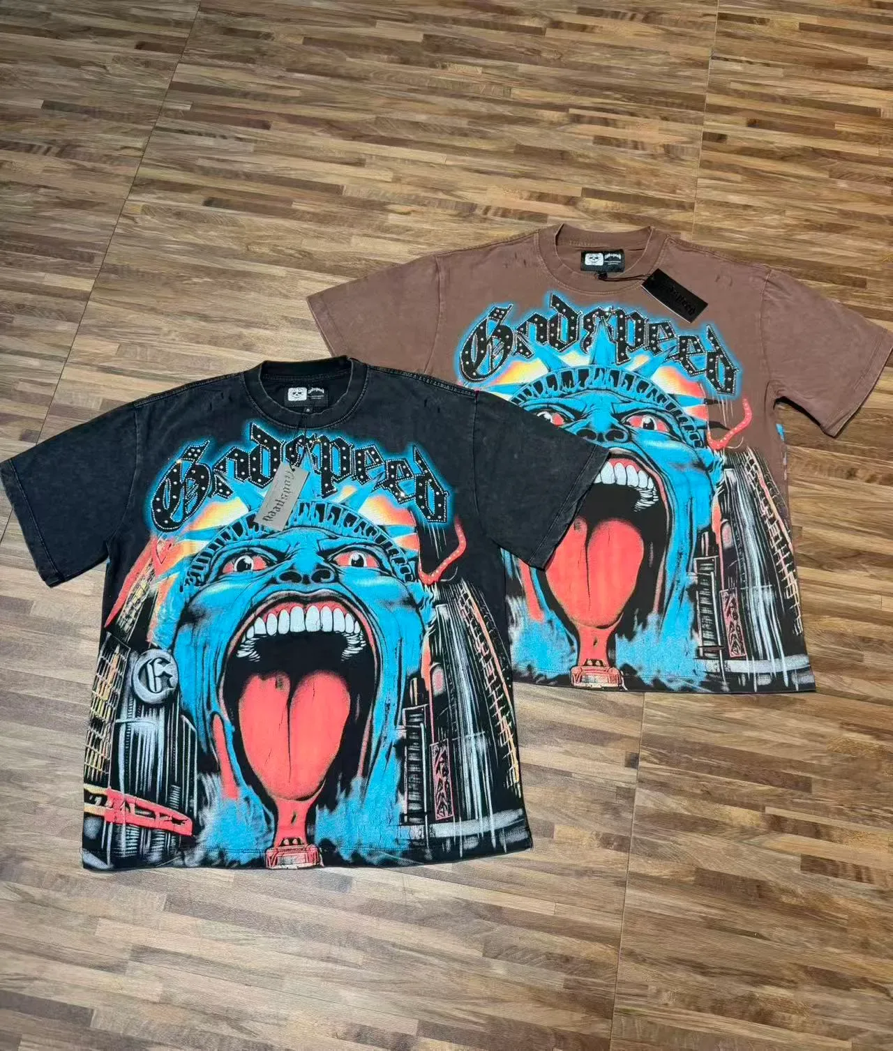 Distressed Black Graphic Print Oversized T-Shirt 4