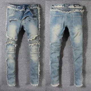 Distressed Frayed-Edge Slim-Fit Jeans