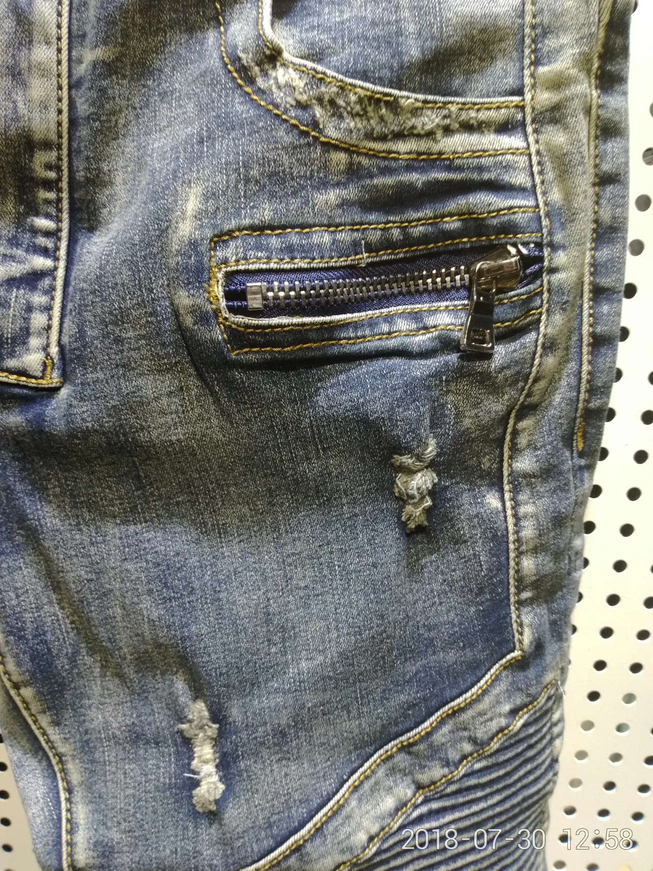Distressed Moto-Panelled Zip-Pocket Denim Shorts 6