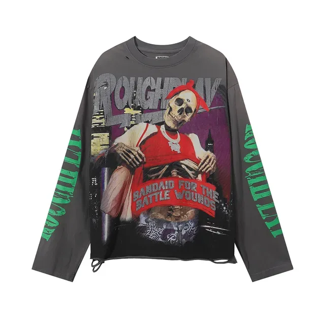 Distressed Oversized Graphic Long-Sleeve T-Shirt 3