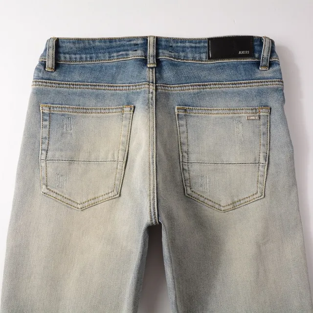 Distressed Slim-Fit Light-Wash Blue Jeans 7