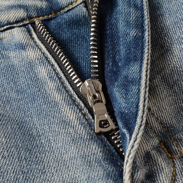 Distressed Slim-Fit Light-Wash Blue Jeans 12