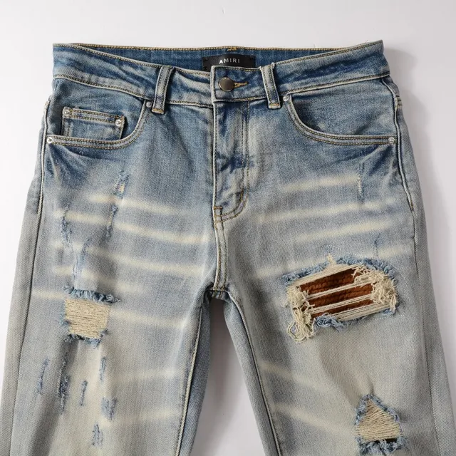 Distressed Slim-Fit Light-Wash Blue Jeans 14