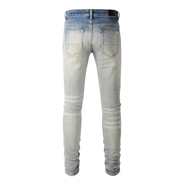 Distressed Slim-Fit Light-Wash Blue Jeans 15