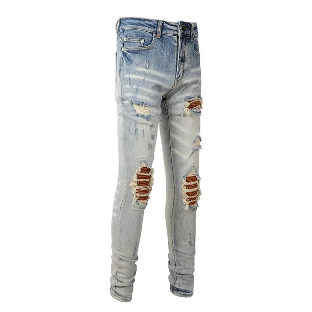 Distressed Slim-Fit Light-Wash Blue Jeans 16