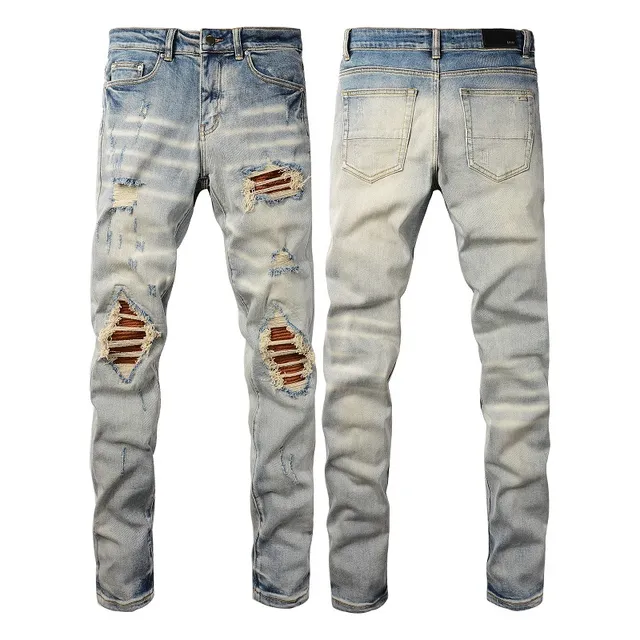 Distressed Slim-Fit Light-Wash Blue Jeans 18