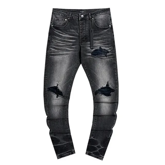 Distressed Slim-Fit Washed Black Ripped Jeans 2