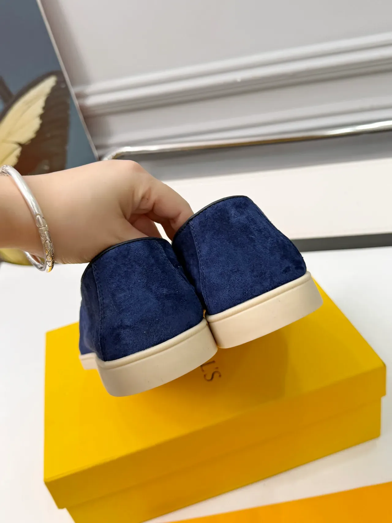 DOUCAI'S Navy Yellow Suede Upper Contrast Lining Loafer 3