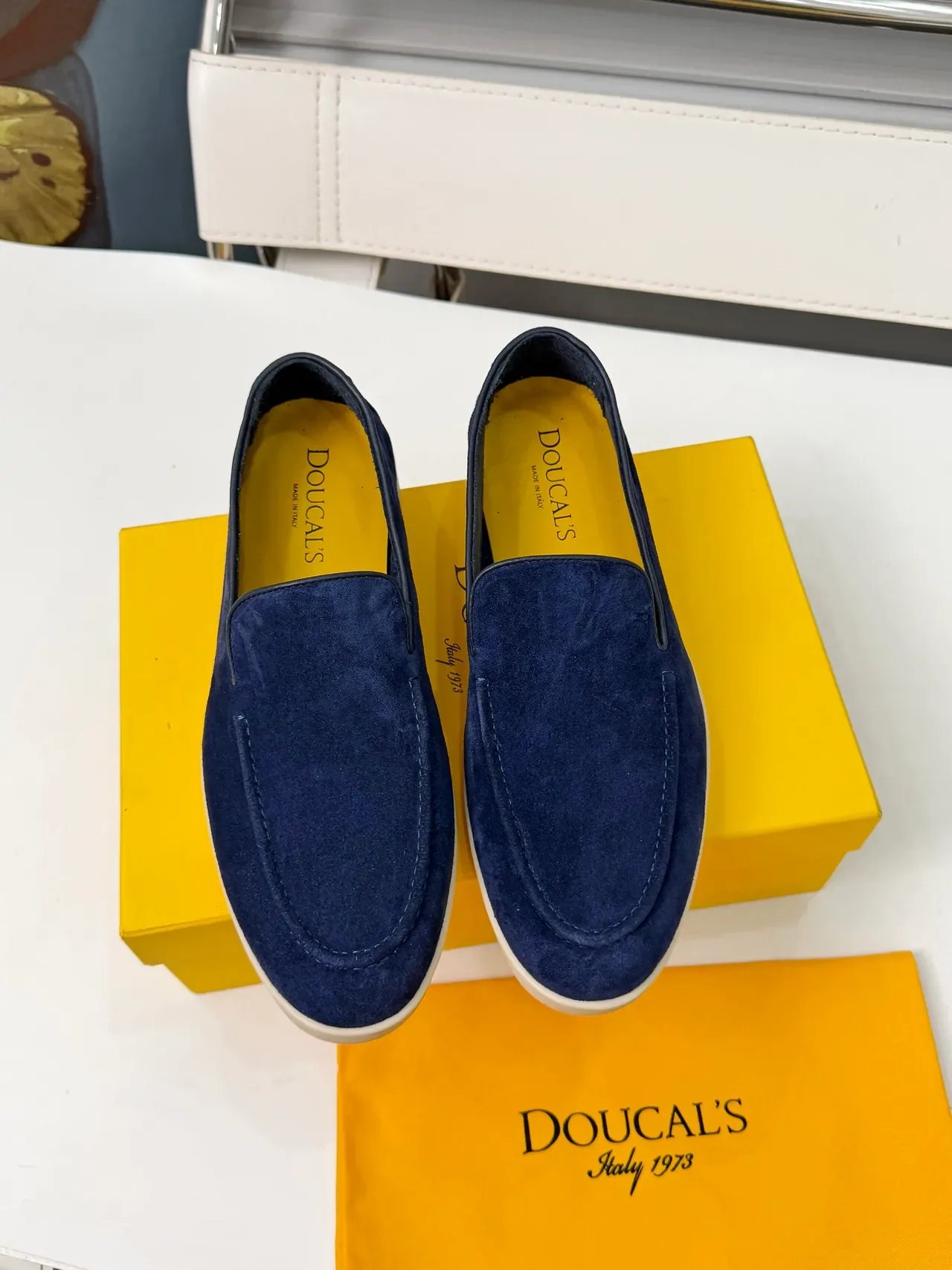 DOUCAI'S Navy Yellow Suede Upper Contrast Lining Loafer 5