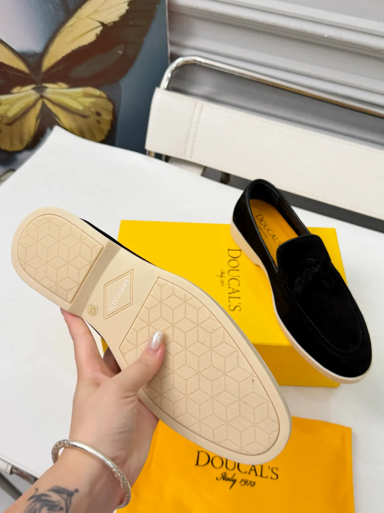 Doucal's Preto Bege Suede Detalhe de Franja Mocassim 2