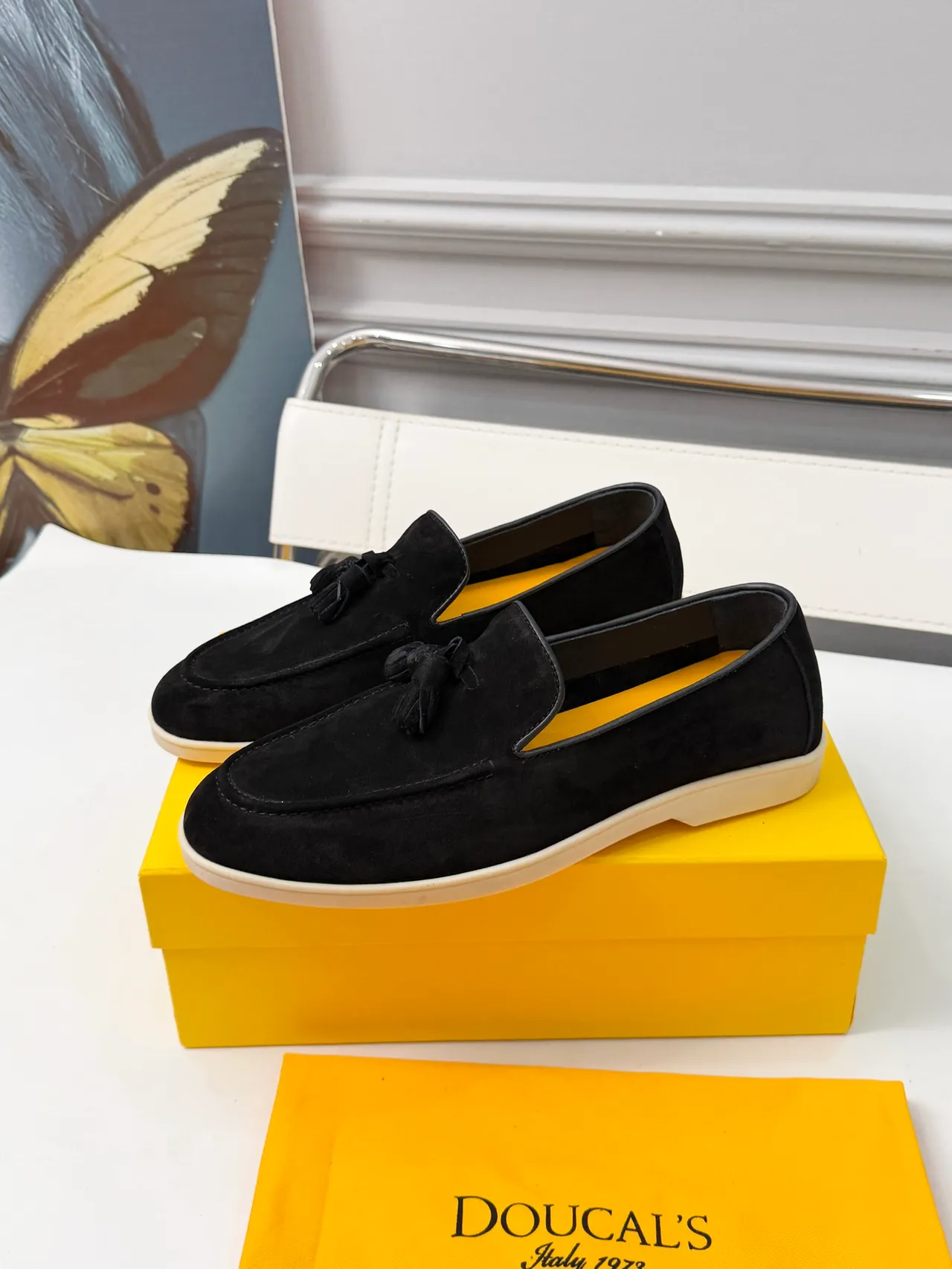 Doucal's Preto Bege Suede Detalhe de Franja Mocassim 4