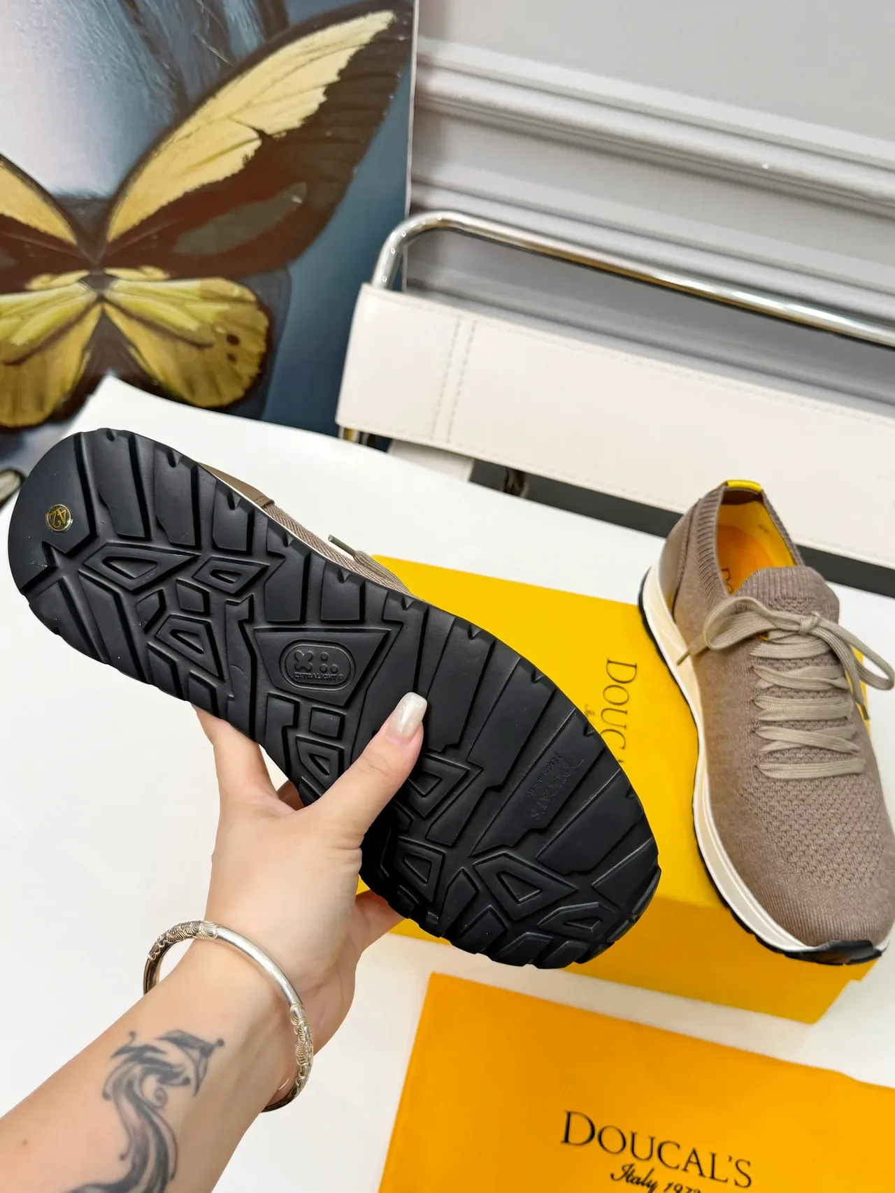 Doucal's Knit Upper Leather Heel Counter Lifestyle Sneaker 2