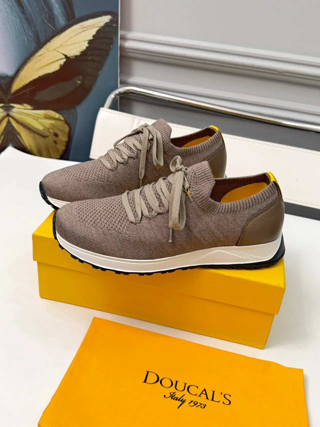 Doucal's Knit Upper Leather Heel Counter Lifestyle Sneaker 4