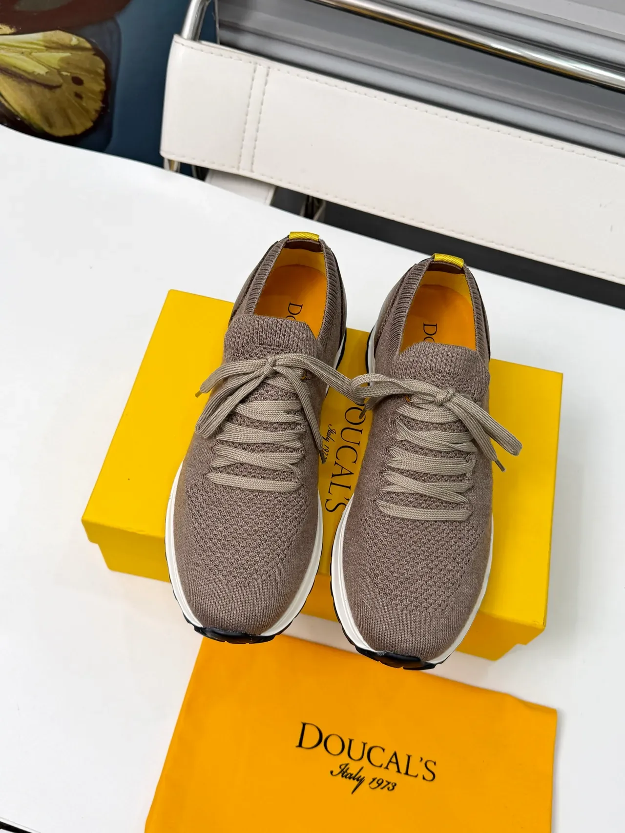 Doucal's Knit Upper Leather Heel Counter Lifestyle Sneaker 5