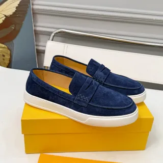 DOUCAL'S Mocassin en daim Navy White à bride penny