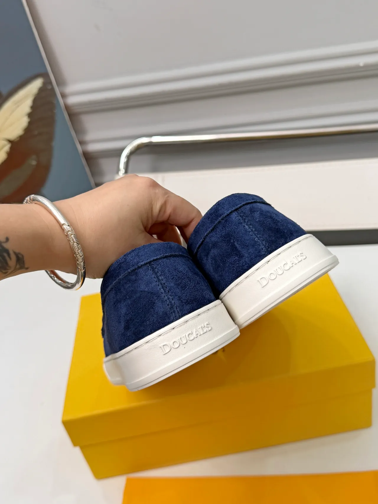 DOUCAL'S Navy White Suede Penny Strap Loafer 3