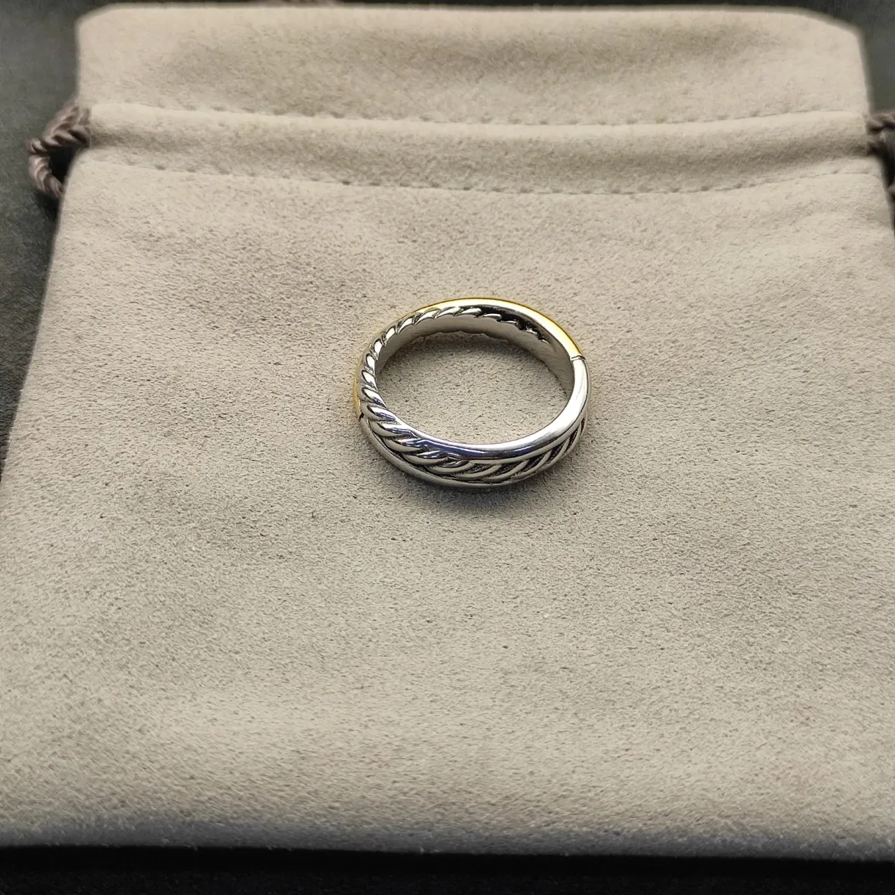 Dual-Tone Interwoven Rope and Smooth Band Ring 5
