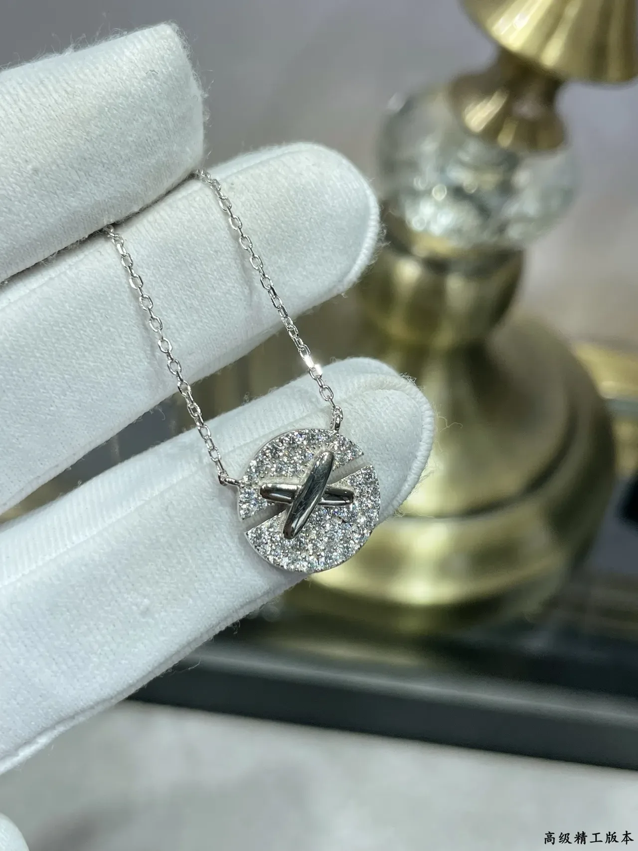 Dual-Tone X-Bar Pavé Circle Pendant Necklaces 5