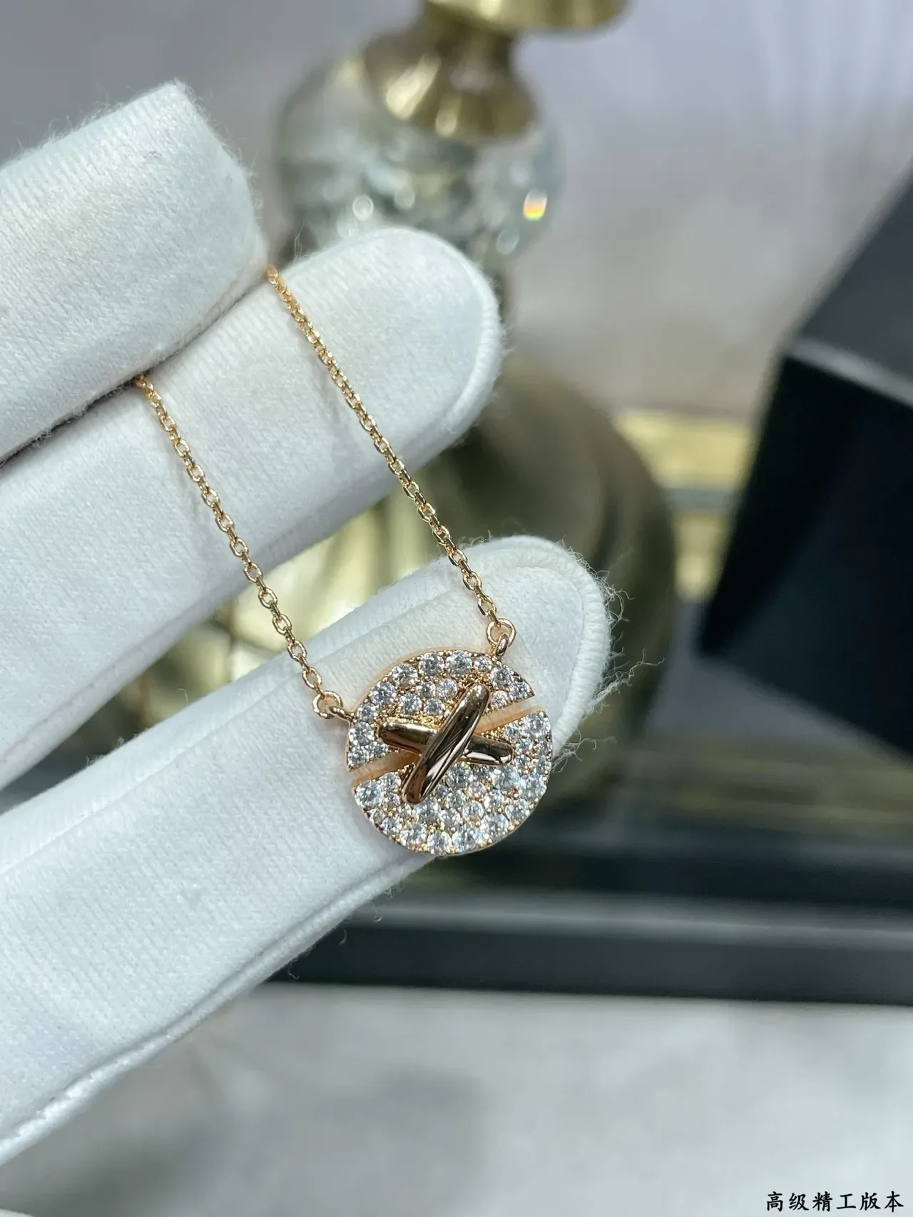 Dual-Tone X-Bar Pavé Circle Pendant Necklaces 6