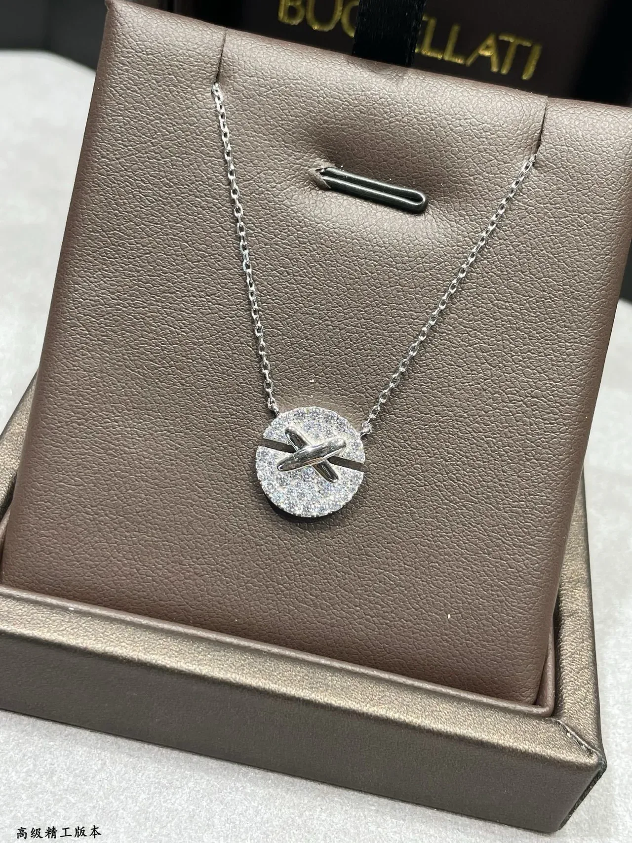 Dual-Tone X-Bar Pavé Circle Pendant Necklaces 7