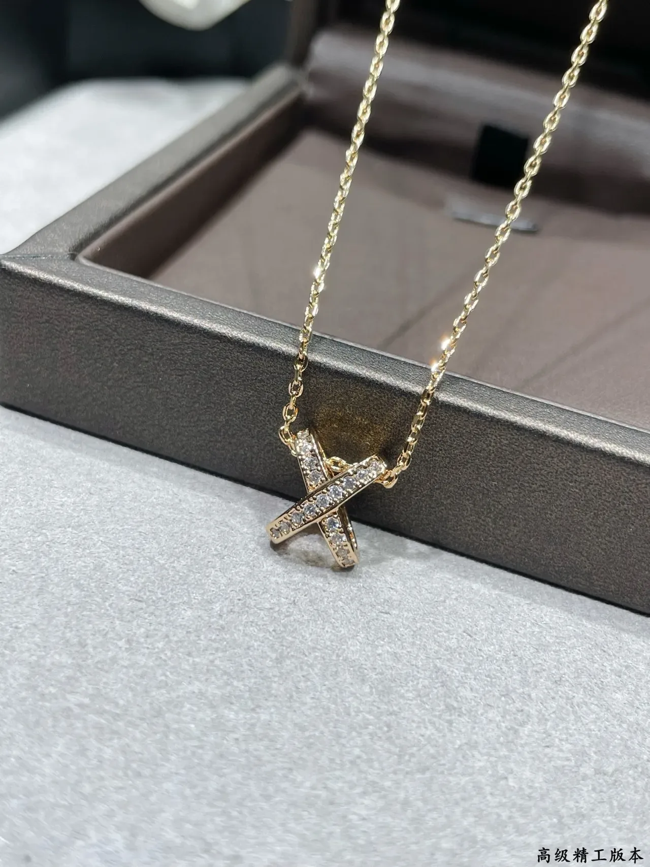 Dual-Tone X-Shaped Pavé Pendant Necklaces 4