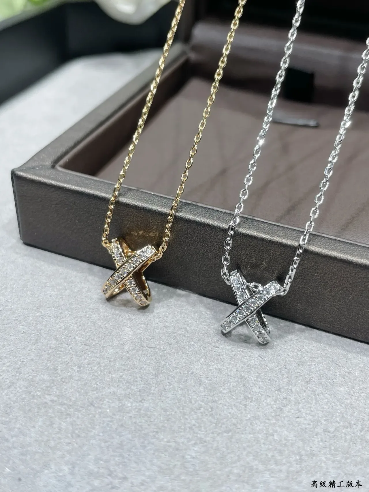 Dual-Tone X-Shaped Pavé Pendant Necklaces 5