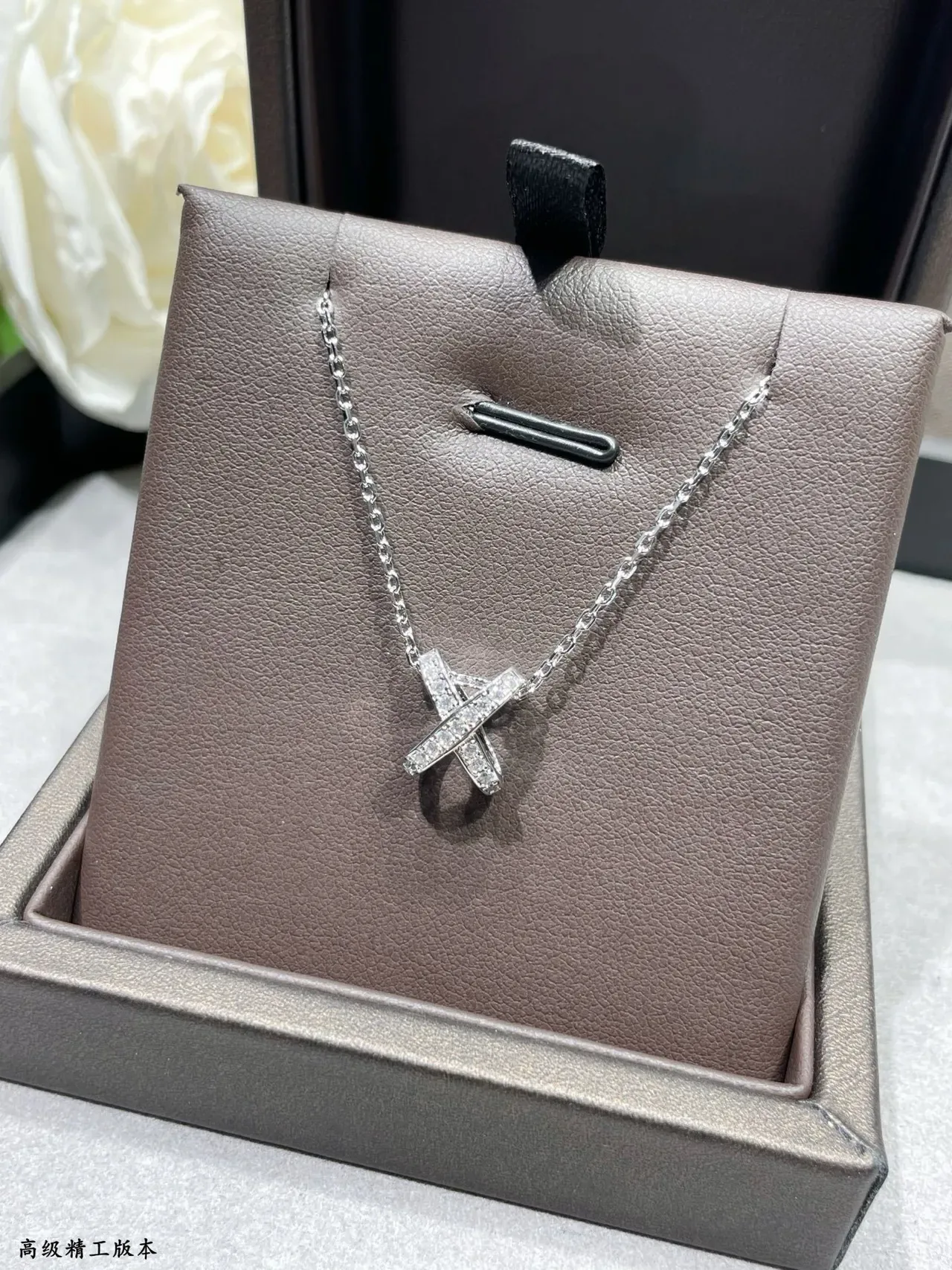 Dual-Tone X-Shaped Pavé Pendant Necklaces 6