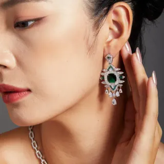 Emerald and Diamond Chandelier-Style Drop Earrings