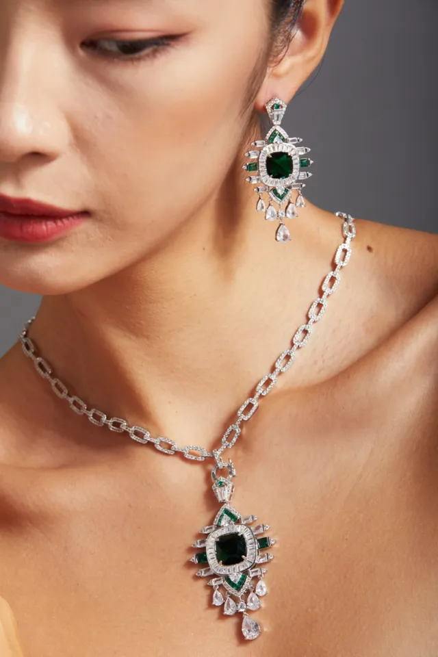 Emerald and Diamond Chandelier-Style Drop Earrings 2
